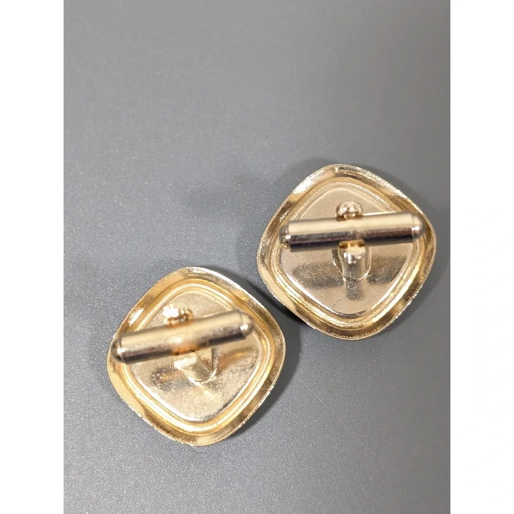 Vintage White Glass Ornate Gold Tone‎ Square Cufflinks